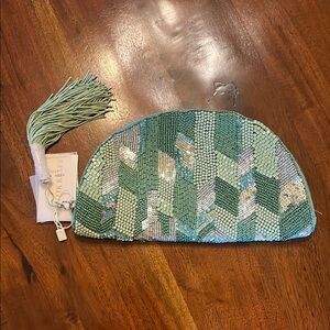 Antik Kraft | Green Beaded Clutch with Tassel